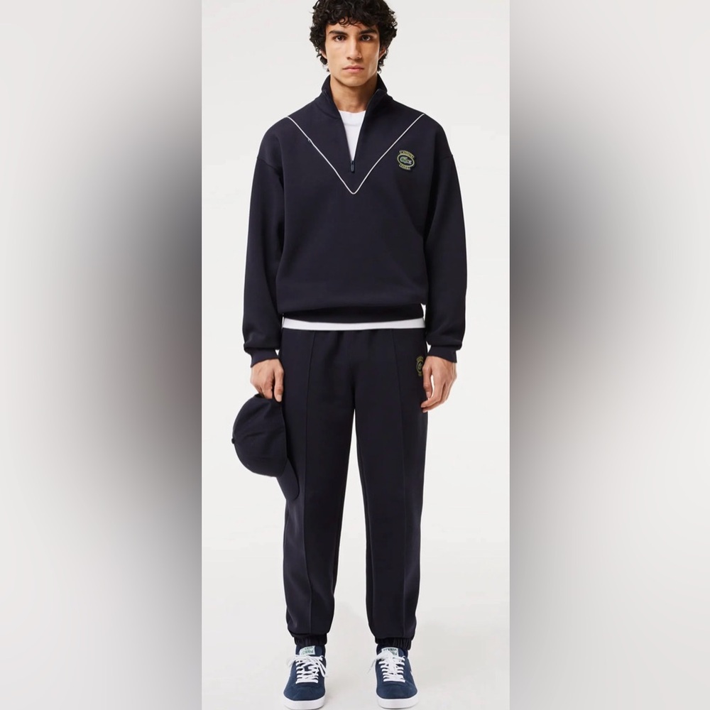Lacoste Loose Fit Zip Neck Piqué Sweatshirt and Joggers Navy Size 3X
